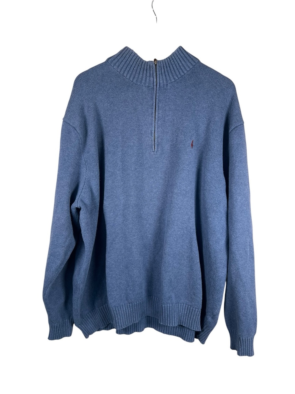 Polo by Ralph Lauren 4XLT Blue 100% Cotton Quarter Zip Sweater Red Pony Preppy